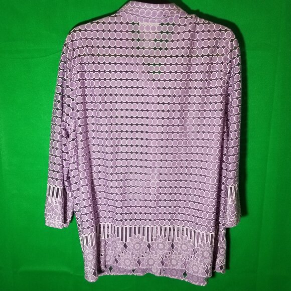 Alfred Dunner Semi Sheer Nantucket Polka Dot Long Sleeve Womens XL Purple - Picture 2 of 5